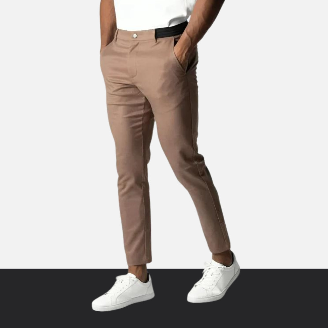 MARCEL SLIM FIT STRETCH FABRIC TROUSERS - DARK BEIGE