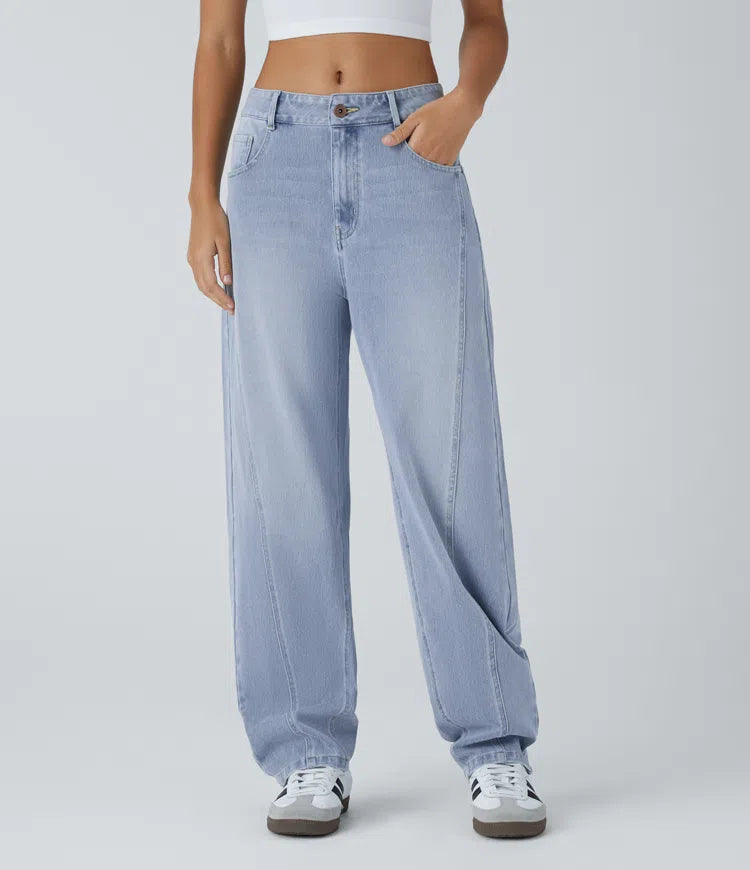 HalaraMagic™ Lässige Mom Jeans mit Knopf, Reißverschluss, Mehrere Taschen