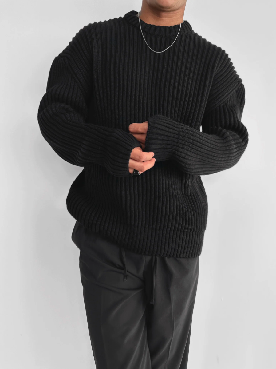 OVERSIZE HEAVY KNIT SWEATER - SHWARZ