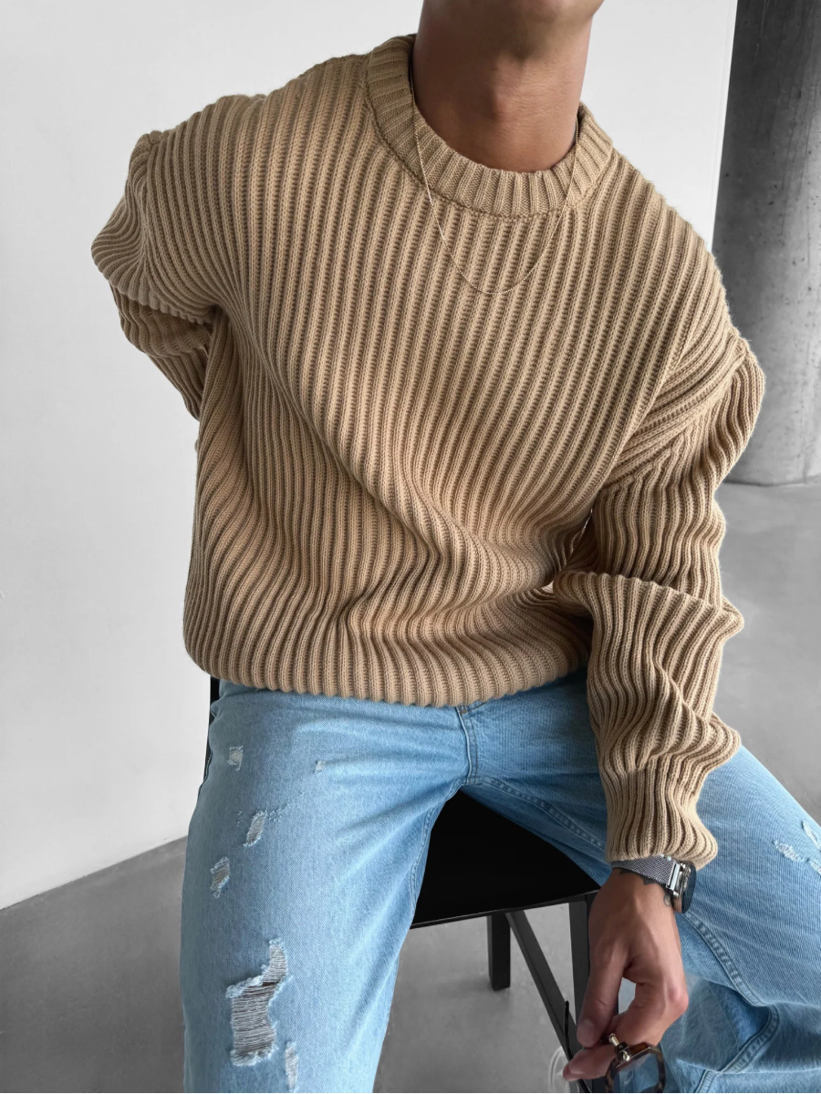 OVERSIZE HEAVY KNIT PULLOVER - CAMEL